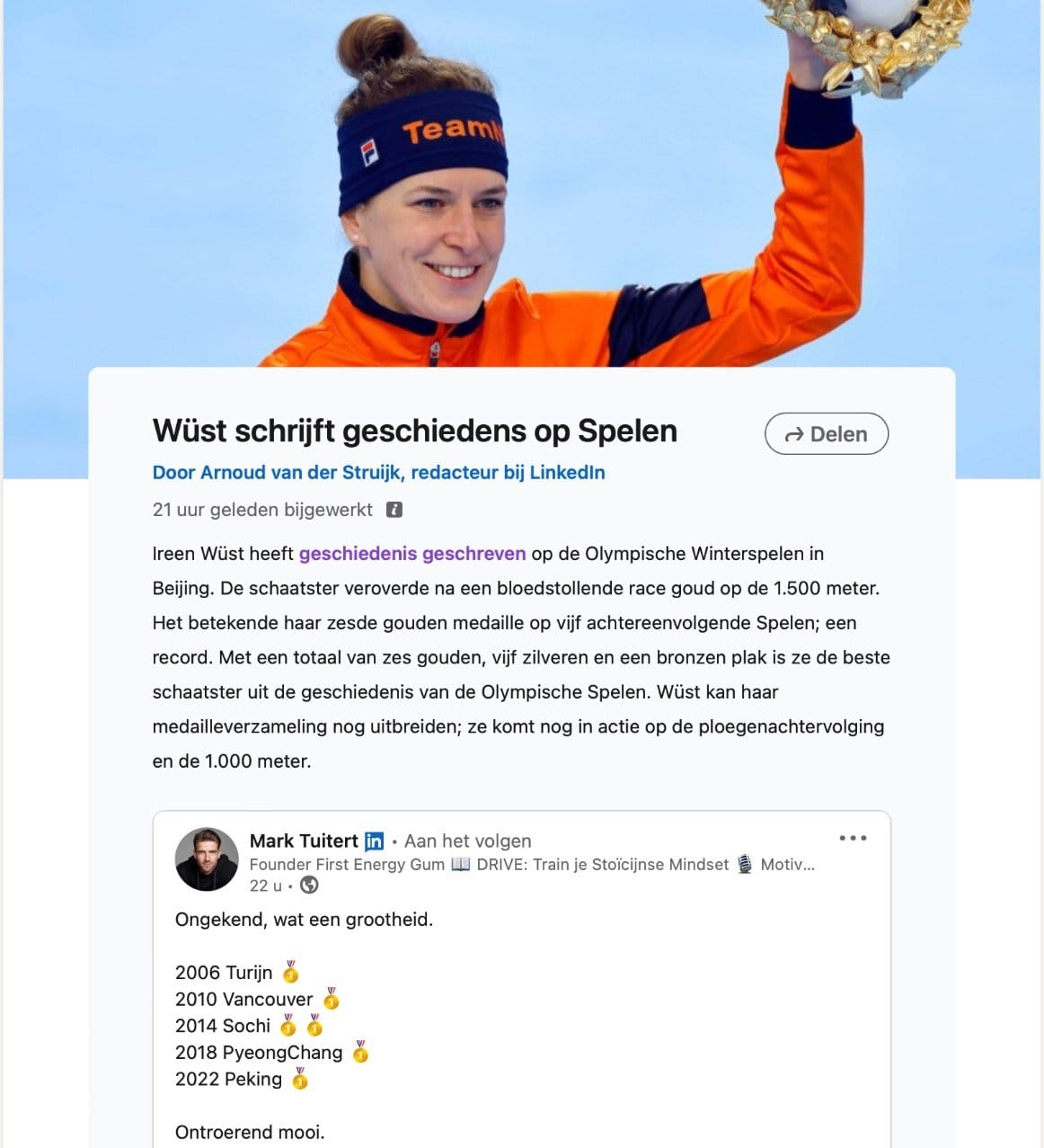 Irene Wust Olympisch Kampioene NOS interview LinkedIn