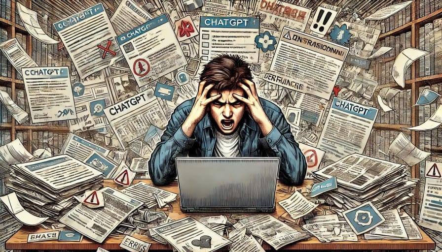 man achter laptop die gek wordt van ChatGPT